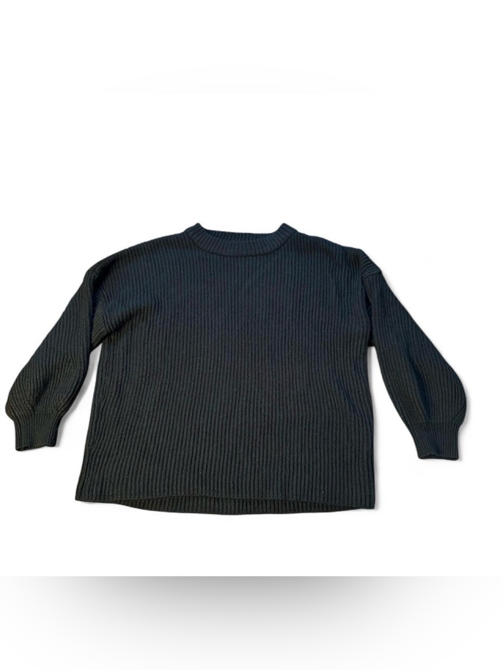 Black Ribbed Knit Oversized Sweater Top Puff Sleeves size Small Womens - Picture 2 of 7